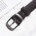 Coffee brown leather belt with dark grey metal pin buckle for casual women's fashion - One Size / Coffee