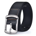 Men's black nylon tactical belt with metal pin buckle and orange stitching detail - 120cm / Black