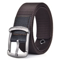Dark brown canvas belt with black leather accent, metallic pin buckle and LCDN engraving - 120cm / Coffee