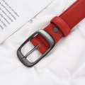 Classic red leather belt with gunmetal needle buckle for women casual stylish outfits - One Size / Red