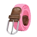 Pink woven stretch canvas belt with brown synthetic leather and silver metal pin buckle - 105cm / Pink
