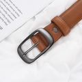 Ceinture en cuir marron avec boucle en métal mat et détails de couture vintage - Taille unique / Kaki