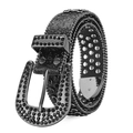 Détail d'une ceinture punk western avec strass noirs et finitions cloutées argentées - 105cm / Noir Verni