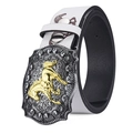 Vista dettagliata della cintura cowboy con motivo a cavallo e fibbia in lega - 110cm / Stile Cavallo Argento Antico Oro (P0281)