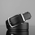 Cintura da uomo in pelle nera con trama incrociata e fibbia ad ago argentata - 120cm / Nero