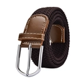 Deep coffee brown braided elastic belt for women with silver metal pin buckle - 105cm / Coffee
