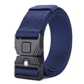 Close-up of navy blue nylon woven tactical belt featuring a black quick-release alloy buckle - 125cm / Navy Blue