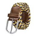 Elastic woven belt with navy blue, yellow, and white braids and silver pin buckle - 105cm / Yellow White Blue