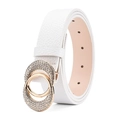 Elegante cinturón blanco de mujer con hebilla de doble anillo dorado y pedrería fina - Hebilla Dorada / Blanco