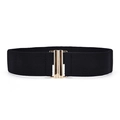 Chic black wide elastic waist belt for women with elegant golden metal buckle - Flat Buckle Black / 80-100cm
