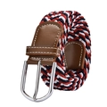 Women's elastic braided belt in red white and navy blue with brown leather detail - 105cm / Red/White/Blue