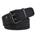 Schwarzer Unisex-Canvasgürtel mit Doppellochreihe und Doppeldornschließe für Punk-Stil - 110cm / Schwarz