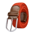 Orange elastic woven belt for women with brown leather trim and silver buckle - 105cm / Orange