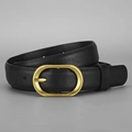 Minimalist black lychee texture leather belt with an oval matte gold metal pin buckle - 105 / Black