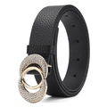 Cinturón negro de mujer con hebilla dorada de doble círculo y brillantes de imitación - Hebilla Dorada / Negro