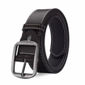 Men's casual leather belt with contrast stitching and matte gunmetal pin buckle - Coffee