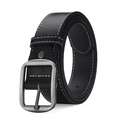 Cintura casual da uomo in pelle nera con doppia cucitura bianca e fibbia ad ardiglione argento - 110cm / Nero