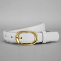 Chic white leather belt for women featuring an elegant oval golden pin buckle - 105 / White