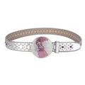 Macro di cintura con strass argento, trama a coccodrillo e fibbia in cristallo rosa - Argento / 115cm
