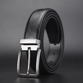 Klassischer schwarzer Ledergürtel für Herren mit Prägung und gebürsteter Silberschnalle - 120cm / Schwarz