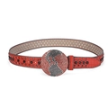 Dettaglio cintura in pelle coccodrillo rossa con strass e grande fibbia rotonda - Rosso / 115cm