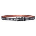 Zwarte lederen riem met oogjes, zilveren gesp en contraststiksels voor dames - Zwart / 105cm