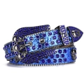 Blue rhinestone belt with skull studs and shiny punk style pin buckle decoration - Dark Blue