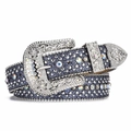 Ceinture Y2K en cuir bleu marine sertie de strass et boucle argentée scintillante - 115cm / Bleu Royal