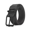 Macro shot of dark grey heavy duty nylon tactical belt with matte black metal pin buckle - Gray / 120cm