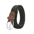 Dettaglio cintura elastica intrecciata verde militare con fibbia in metallo argento - 105cm / Verde Militare