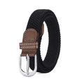 Cintura elastica intrecciata nera con pelle marrone e fibbia argentata per jeans - 105cm / Nero