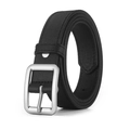 Classic black leather belt with a silver square buckle for men and women - Black / 105cm