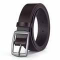 Detail view of dark brown leather belt with metal pin buckle and precise stitching - Gunmetal Buckle Coffee Style (P0366-E)