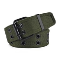 Military green canvas tactical belt with black double-prong metal buckle and eyelets - Army Green