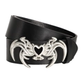 Ceinture punk gothique vintage avec boucle en métal argenté et cœur noir central - 120cm / Style Noir Lisse