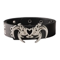 Ceinture gothique punk vintage avec boucle coeur et oeillets sur sangle noire - 120cm / Style Oeillets Noir