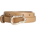 Minimalistischer Damen-Ledergürtel in Camel mit schicker goldener Wellen-Metallschnalle - 100 / Khaki