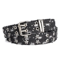 Black denim Y2K punk belt with silver star eyelets and a double-pin metal buckle - Black