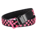 Dettaglio di una cintura nera con borchie a piramide rosa e fibbia quadrata rosa - Rosso rosa / 110cm