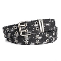 Cinturón de denim negro con tachuelas de estrella de plata y hebilla de doble punta - 105cm / Negro