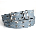 Cinturón denim azul claro con doble fila de ojales de estrella y hebilla de doble pasador - 105cm / Azul claro