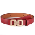 Cintura sottile in pelle rossa da donna con finitura martellata e fibbia in metallo dorato - Stile Geometrico a Incastro / Rosso