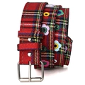 Cinturón punk de tela escocesa roja con ojales de flores de colores y hebilla plata - 105cm / Cobre Retro