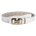 Sottile cintura bianca minimalista da donna con fibbia geometrica dorata ad incastro - Stile Geometrico Interlock / Bianco
