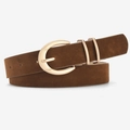 Cintura minimalista in pelle scamosciata marrone con fibbia a ferro di cavallo dorata - Cammello