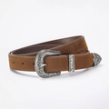 Brauner Wildleder-Westerngürtel mit silberner Blumenschnalle für stilvolle Damen-Jeanshosen - 108cm / Camel