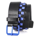 Cintura Y2K in pelle nera con tre file di borchie blu e fibbia blu coordinata a spillo - Blu scuro / 110cm