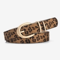 Cintura leopardata da donna con fibbia dorata ovale e finitura in ecopelle strutturata - Leopardo Cammello