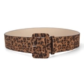 Cintura larga in pelle scamosciata da donna con stampa leopardata e fibbia quadrata - Lunghezza 105 Larghezza 4.8 / Leopardo Cammello