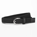 Ceinture tressée élastique noire classique avec boucle en métal argenté et cuir - Noir